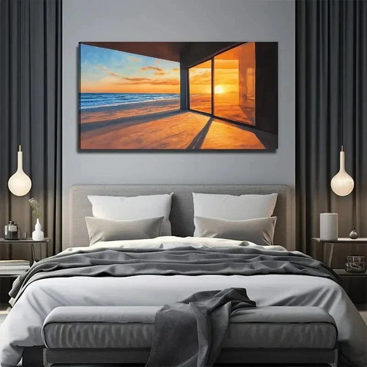 Modern Beach House Suitable Wall Art Canvas Office Home Room Framed 120x60cm
