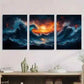 3pcs Vibrant Blue Sea and Sunset Abstract Metal Print Ready to Hang Art