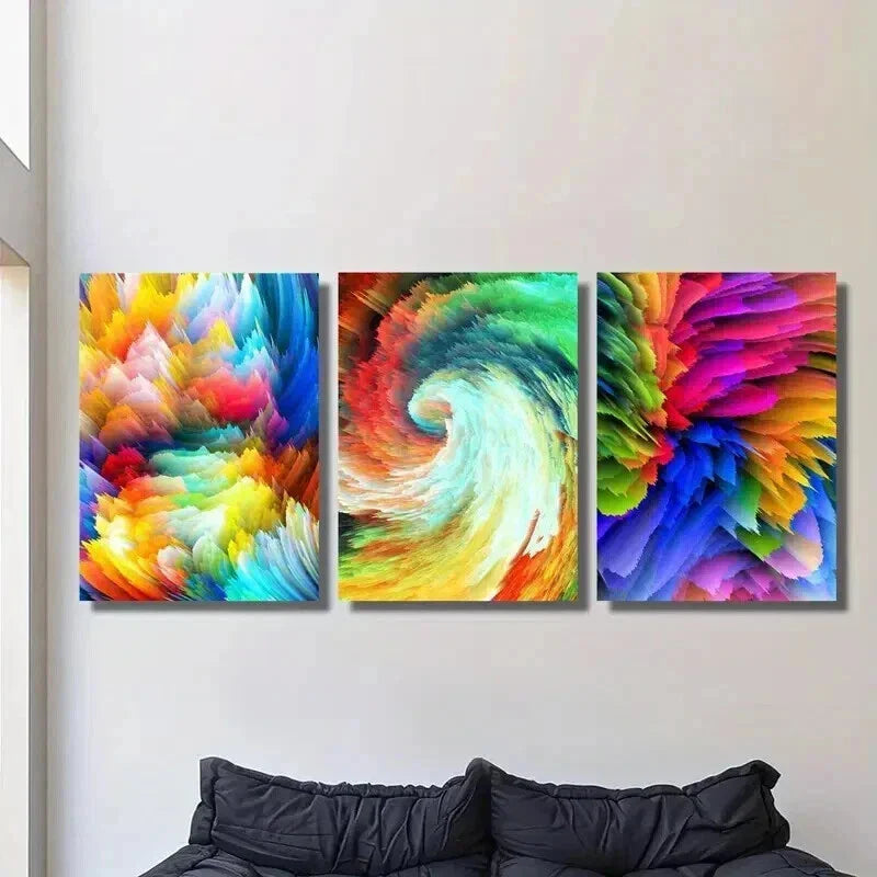 3pcs Vibrant Abstract Rainbow Explosion Wall Art Set Canvas Framed 40x60cm - High Quality Print 100% Australian Made Wall Canvas Ready to Hang