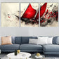 3pcs  Abstract Sailing Ship Bold Red Sails Wall Art Set Canvas Framed 40x60cm - High Quality Print 100% Australian Made Wall Canvas Ready to Hang