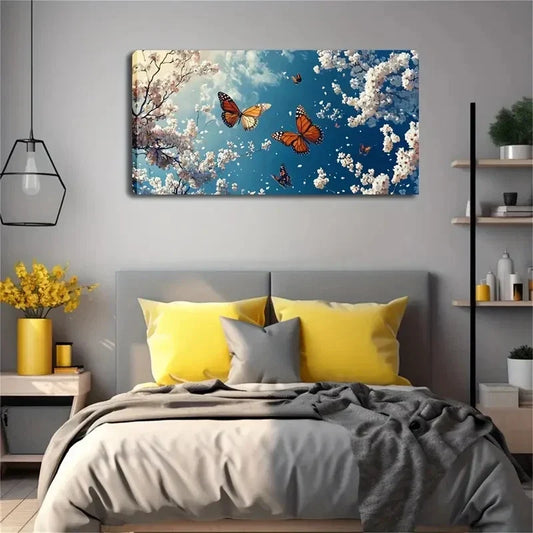 Cherry Blossoms And Butterflies Wall Art Canvas Office Home Room Framed 120x60cm