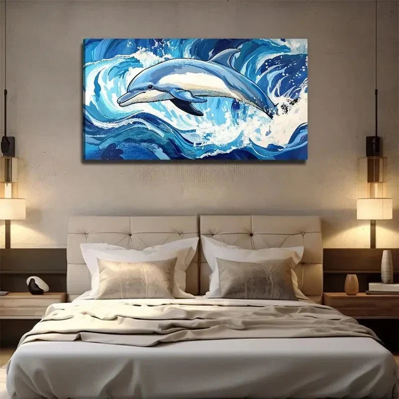 Exquisite Dolphin Aesthetic Wall Art Canvas Office Home Room Framed 120x60cm