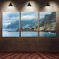 3pcs Coastal Seaside Village Scenery Metal Print Ready to Hang Art