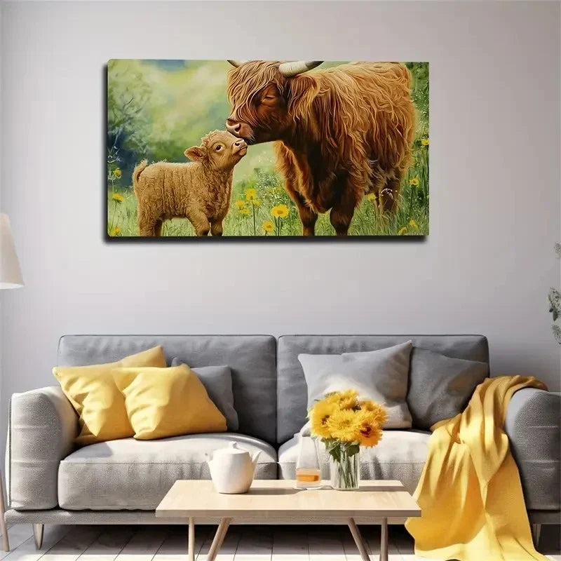Featuring Two Cows On Grass Wall Art Canvas Office Home Room Framed 120x60cm