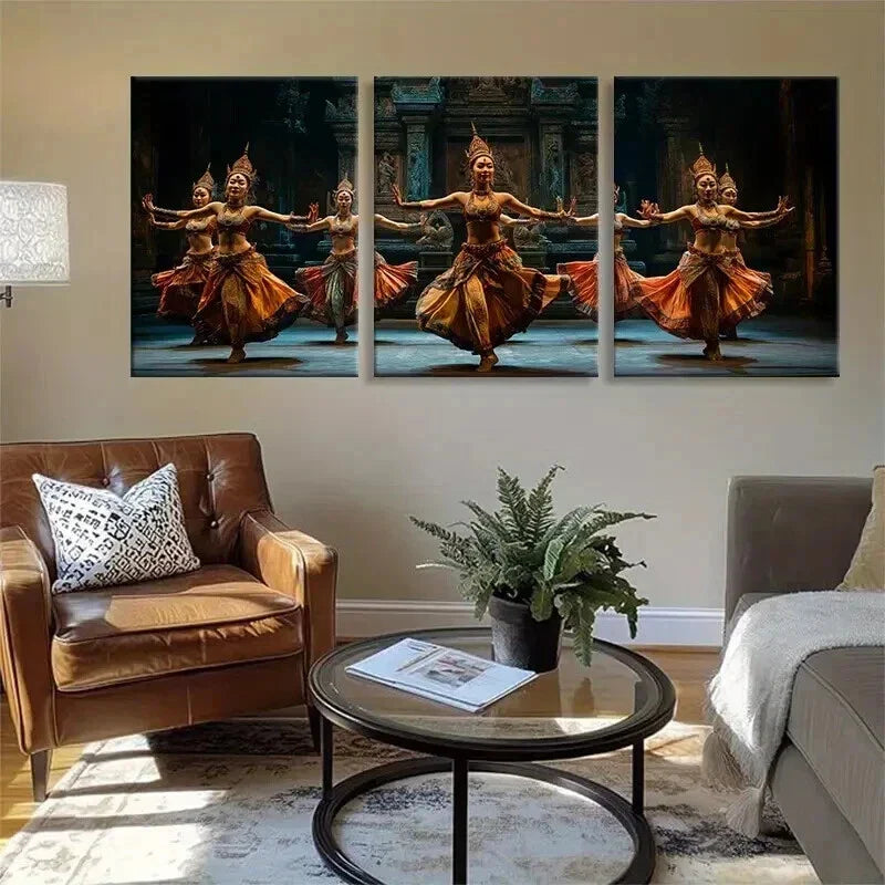3pcs Traditional Dance Vibrant Cultural Perfect Wall Art Set Canvas Framed 40x60cm - High Quality Print 100% Australian Made Wall Canvas Ready to Hang