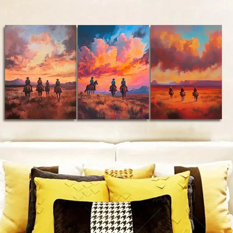 3pcs Free cowboy Art Painting Metal Print Ready to Hang Art