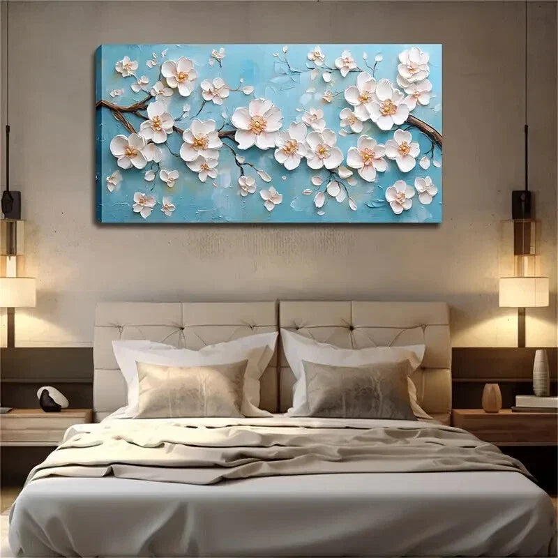 White Flowers on Brown Branches Wall Art Canvas Office Home Room Framed 120x60cm