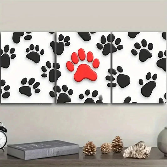 3pcs Black Dog Paw Classic Modern Style Metal Print Ready to Hang Art