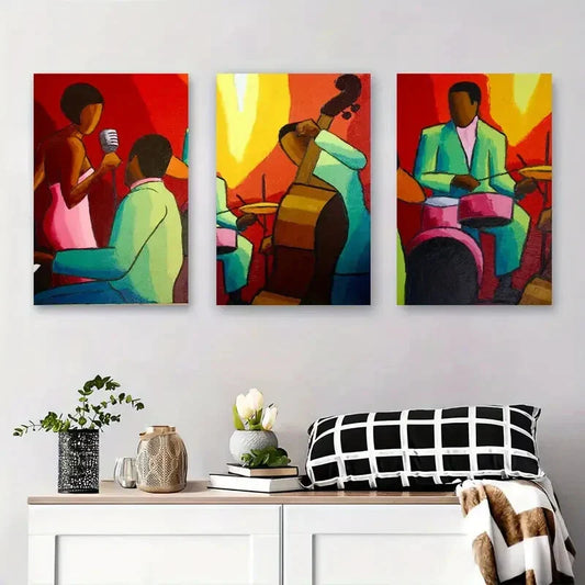 3pcs Abstract Jazz Band Performance, Colorful Metal Print Ready to Hang Art