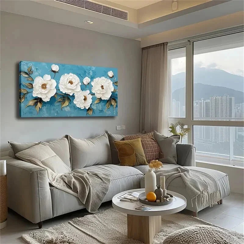 Blooming White Flowers & Buds Wall Art Canvas Office Home Room Framed 120x60cm