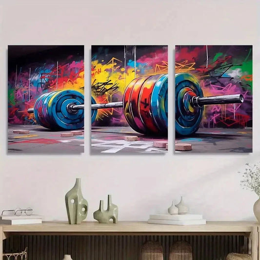 3pcs Vibrant Graffiti Weightlifting Colorful Metal Print Ready to Hang Art