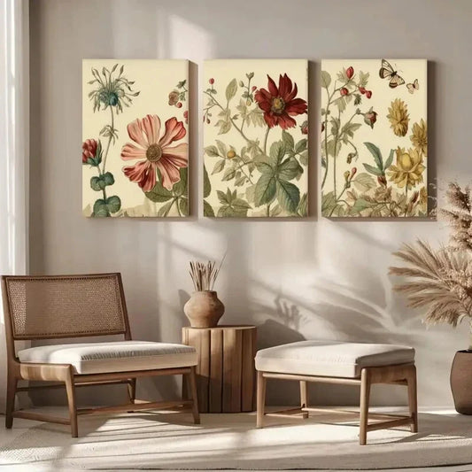 3pcs Botanical Design Triptych Colorful Floral Metal Print Ready to Hang Art