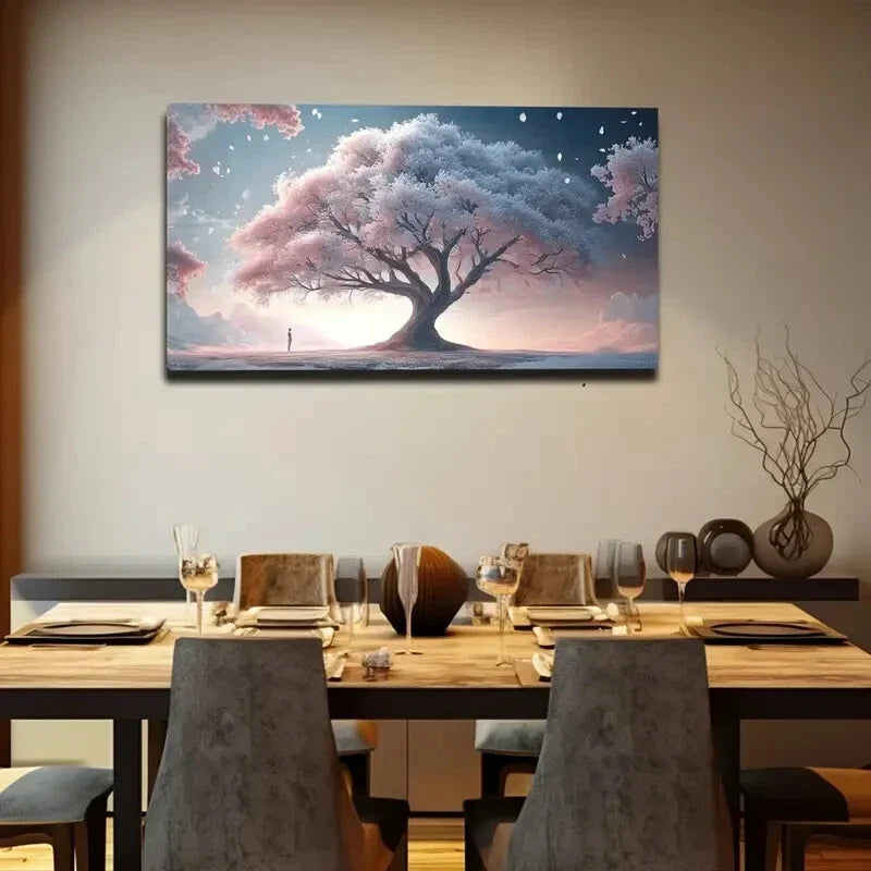 Serene Cherry Blossom Tree Wall Art Canvas Office Home Room Framed 120x60cm