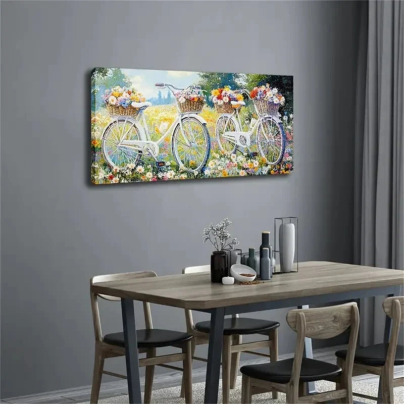 Two White Bicycles with Color Wall Art Canvas Office Home Room Framed 120x60cm