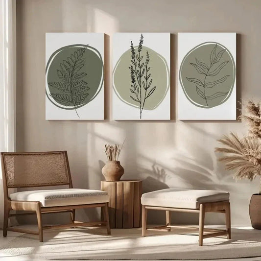 3pcs Abstract Botanical Green Botanical Metal Print Ready to Hang Art