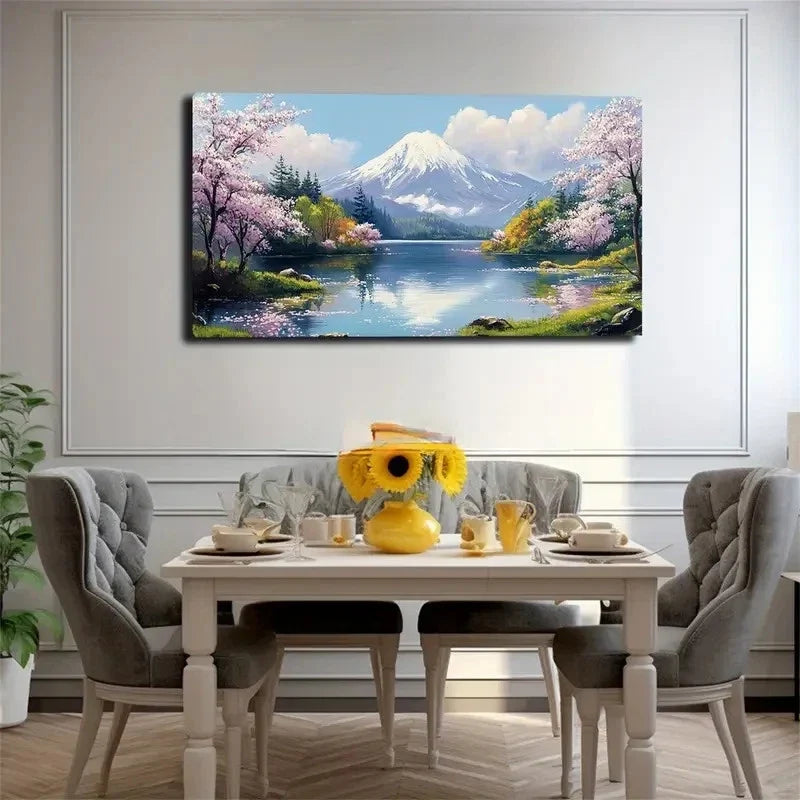 Cherry Blossoms & Snowy Wall Art Canvas Office Home Room Framed 120x60cm