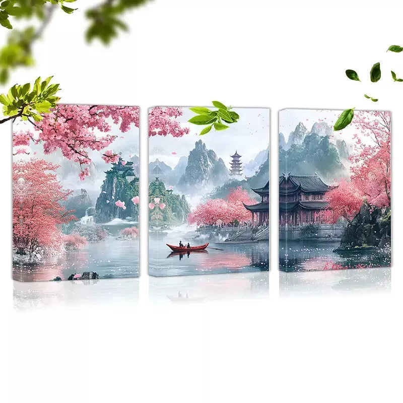 3pcs Traditional Chinese Landscape Painting Wall Art Set Canvas Framed 40x60cm - High Quality Print 100% Australian Made Wall Canvas Ready to Hang