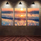 3pcs Sunset Over The Sea Beach Metal Print Ready to Hang Art