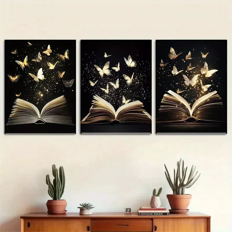 3pcs Enchanted Book Wrapped Pine Wood Frame Wall Art Set Canvas Framed 40x60cm - High Quality Print 100% Australian Made Wall Canvas Ready to Hang