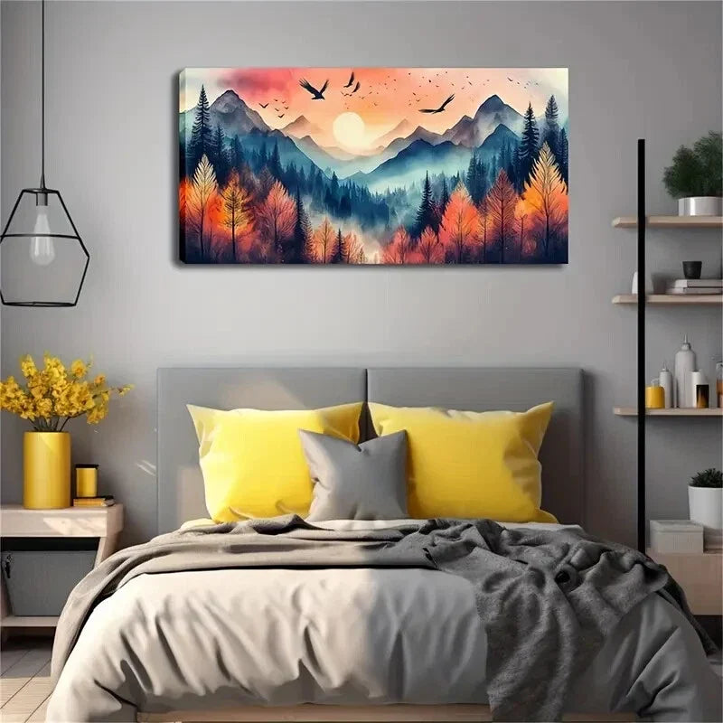 Mountains Sunrise Nordic Décor Wall Art Canvas Office Home Room Framed 120x60cm