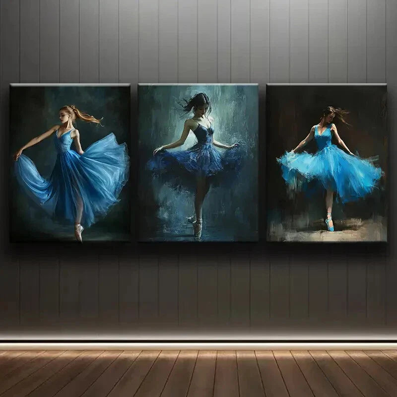 3pcs Blue Ballets Dark Beauty Perfect Colorful Wall Art Set Canvas Framed 40x60cm - High Quality Print 100% Australian Made Wall Canvas Ready to Hang