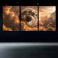 3pcs Yin-Yang Orange Clouds Big Moon Metal Print Ready to Hang Art