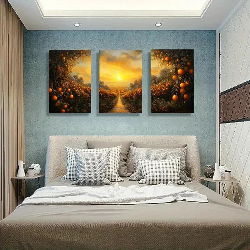 3pcs Orange Orchard Office Golden Sunset Perfect Wall Art Set Canvas Framed 40x60cm - High Quality Print 100% Australian Made Wall Canvas Ready to Hang