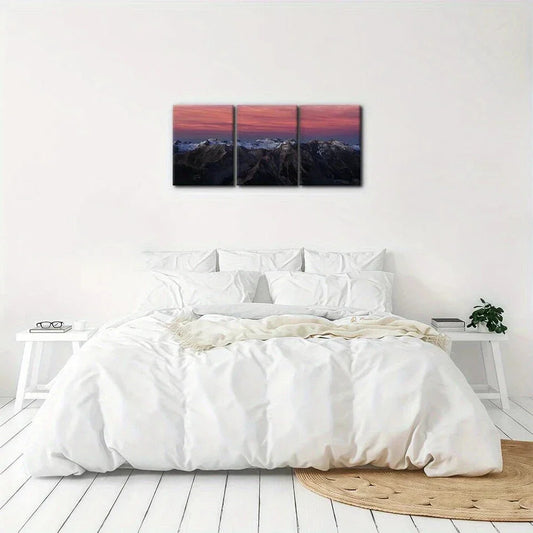 3pcs Mountains in Sunset Glow Painting Metal Print Ready to Hang Art
