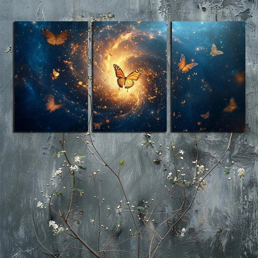 3pcs Butterflies In The Universe Space Metal Print Ready to Hang Art