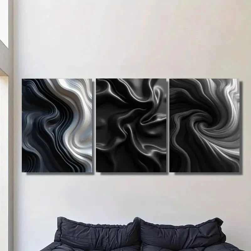 3pcs Modern Abstract Black and White Metal Print Ready to Hang Art