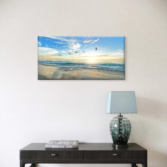 Tropical Beach Sunrise Photography Wall Art Canvas Office Home Framed 80x45cm