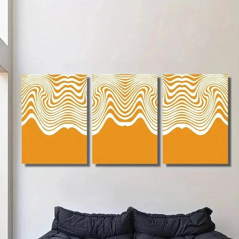 3pcs Flowing Caramel Wavy Seamless Pattern Wall Art Set Canvas Framed 40x60cm - High Quality Print 100% Australian Made Wall Canvas Ready to Hang