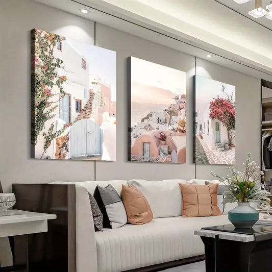 3pcs Santorini Art Greece Print Mediterranean Wall Art Set Canvas Framed 40x60cm - High Quality Print 100% Australian Made Wall Canvas Ready to Hang