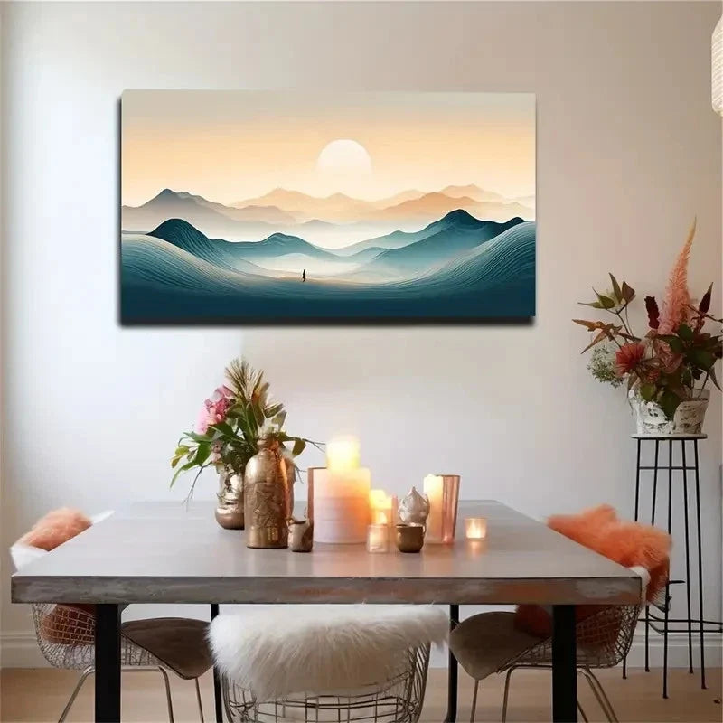 Moon & Figure Winter Spring Wall Art Canvas Office Home Room Framed 120x60cm