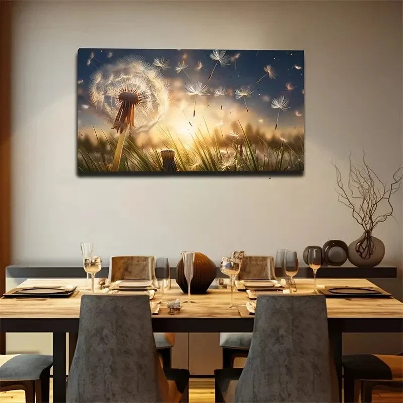 Dancing Dandelions In Sunlight Wall Art Canvas Office Home Room Framed 120x60cm