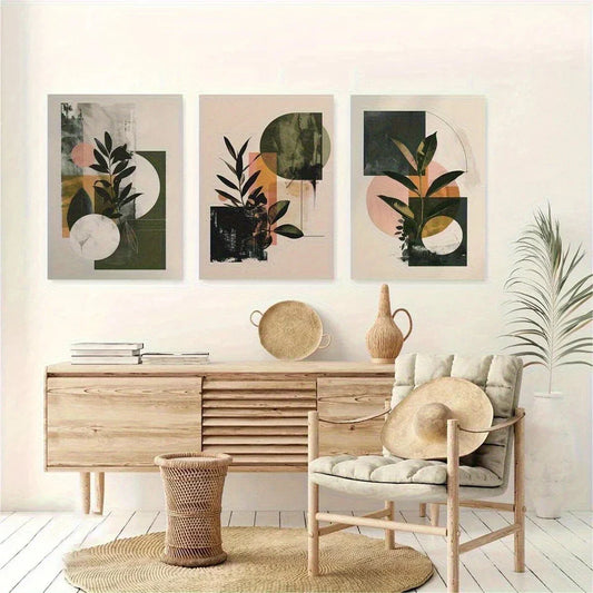 3pcs Abstract Plant Soil Colors Metal Print Ready to Hang Art