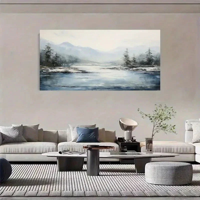 Serene River Forest Landscape Wall Art Canvas Office Home Room Framed 120x60cm