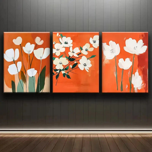 3pcs Rolled Cloth Flower Paintings Perfect Wall Art Set Canvas Framed 40x60cm - High Quality Print 100% Australian Made Wall Canvas Ready to Hang