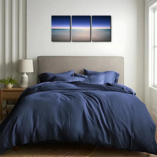 3pcs Sea View at Night Painting Metal Print Ready to Hang Art