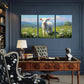 3pcs Lamb in Blossoming Meadow Pastoral Scene Metal Print Ready to Hang Art