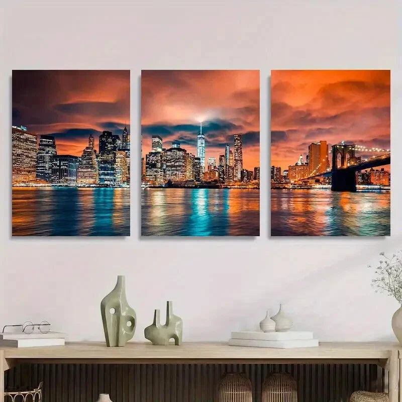 3pcs New York City Skyline Modern Urban Metal Print Ready to Hang Art