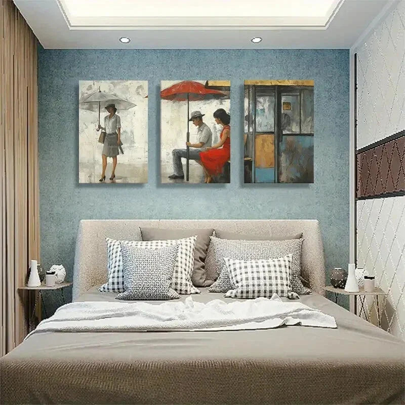 3pcs Retro Urban Romance Love Story Vibe Perfect Wall Art Set Canvas Framed 40x60cm - High Quality Print 100% Australian Made Wall Canvas Ready to Hang