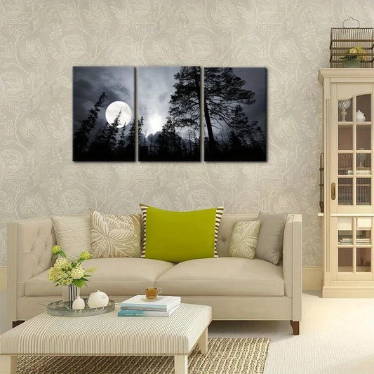3pcs Dark Forest Night Full Moon Metal Print Ready to Hang Art