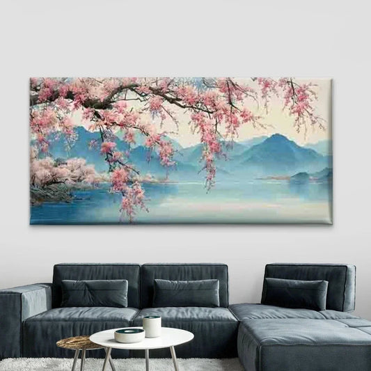 Cherry Blossom & Mount Fuji Wall Art Canvas Office Home Room Framed 120x60cm