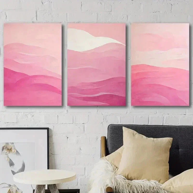 3pcs Preppy Magenta Hipster Pink Textured Wall Art Set Canvas Framed 40x60cm - High Quality Print 100% Australian Made Wall Canvas Ready to Hang