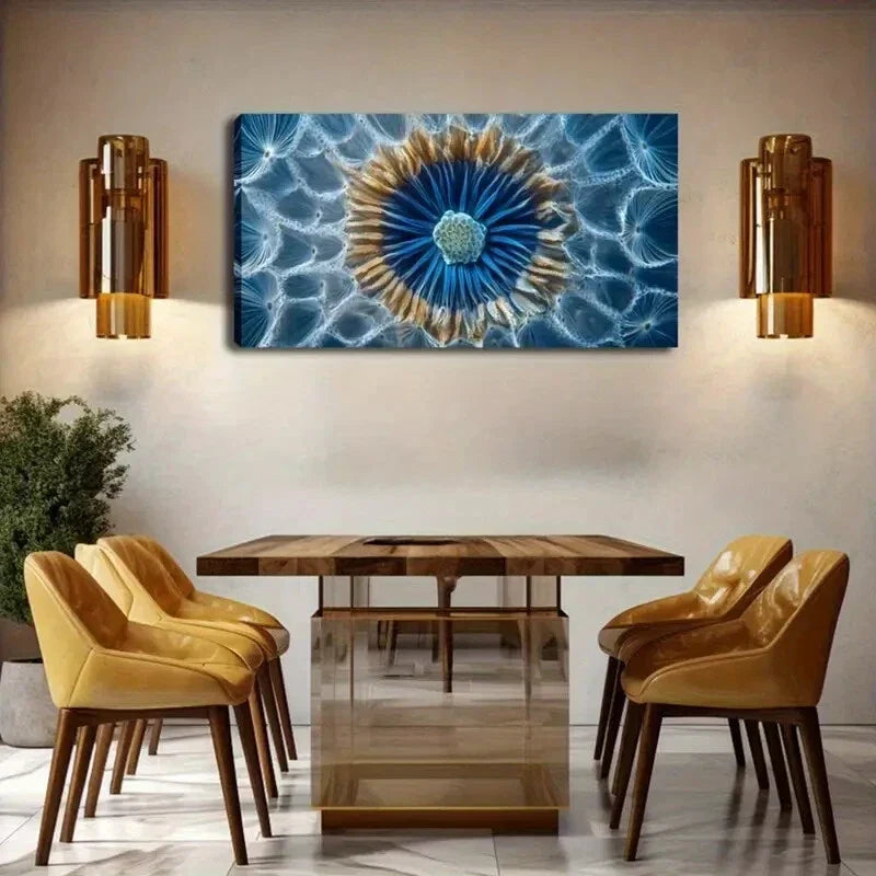 Minimalist Blue Golden Manda Wall Art Canvas Office Home Room Framed 120x60cm