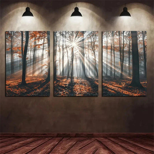 3pcs Mystical Forest with Tall Trees Metal Print Ready to Hang Art