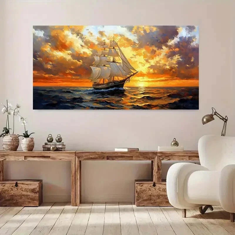 Sailboats On Sunset Sea Wall Art wall canvas office home room framed 120x60cm