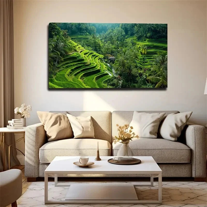 Green Terraces And Tropical Wall Art Canvas Office Home Room Framed 80x45cm