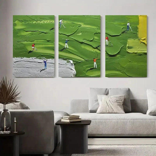 3pcs Modern Abstract Landscape with Colorful Golf Metal Print Ready to Hang Art